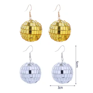 Orecchini pendenti con sfera disco vintage per donne, gioielli da festa luminosi.