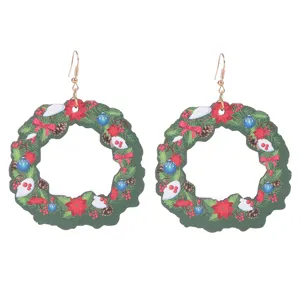 Weihnachtskranz Holz Ohrringe festliche Feier Baumeln Ohrringe für Frauen Schmuck