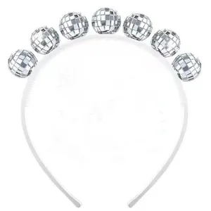 Cerchietto con sfera da discoteca scintillante corona specchio argento per festa