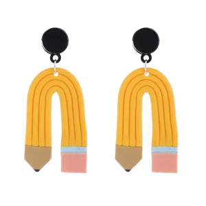 Niedliche Faserlehm Bleistift Ohrringe kreative Schule Schüler Lehrer Schmuck Geschenk