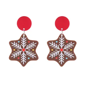 Boucles d'oreilles acrylique flocon neige pain d'épices Noël, clous géométriques.