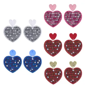 Acryl Herz Ohrringe Disco Ball 70er 80er Jahre Party Club Schmuck Damen Accessoires