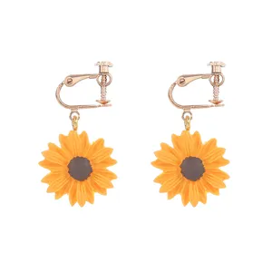 Wunderschöne Herbst Sonnenblumen Ohrclip für Damen, süße Blumen Ohrringe für tägliches Outfit.