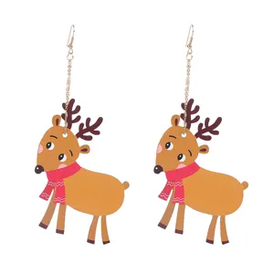 Weihnachten Holz Rentier lange Kette Ohrringe Damen festliche Party Mode Schmuck