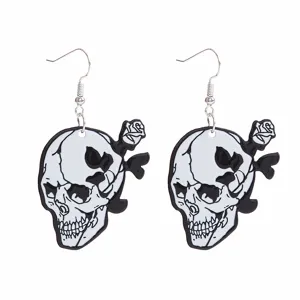 Gothic Punk Totenkopf und Rose Ohrringe für Damen, Halloween Mode Schmuck Accessoire.