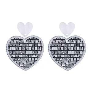 Glitzernde Diskokugel Herz Acryl Ohrringe retro 70er 80er Party Schmuck fur Damen Mode.