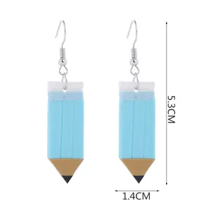 Schöne blaue Bleistift Ton Ohrringe für Schüler und Lehrer Geschenk Modeschmuckes