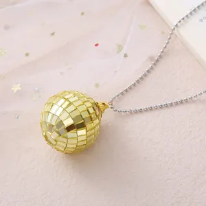 Collana con sfera disco oro brillante ciondolo retrò anni 70 gioiello da donna