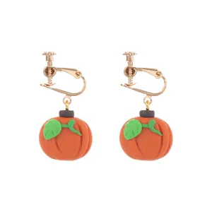 Handgemachte weiche Ton Kürbis Ohrclips, süße Herbst Ernte Thema Schmuck für Frauen.