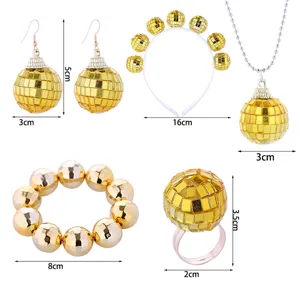 Set di gioielli con sfera da discoteca anni 70 orecchini collana braccialetto anello