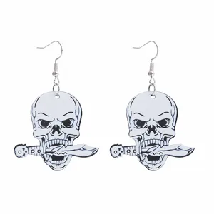 Gothik Punk Stil Totenkopf Dolch Ohrringe Detail, coole Geist Dämon Schmuck Zubehör.