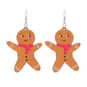 Weihnachten Holz Lebkuchenmann Ohrringe für Damen festliche Party niedlich Ohrhänger Schmuck
