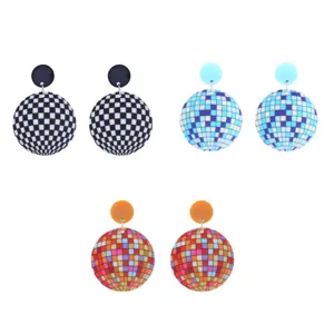 70er 80er Retro Disco Kugel Acryl Ohrringe Set, bunte Karo Party Schmuck Design.