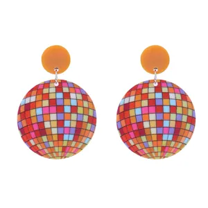 Retro 70er 80er Jahre Disco bunte Mosaik Kugel Acryl Ohrringe für Party Club und Alltag.