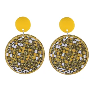 Modische Retro 70er 80er Jahre Diskokugel Acryl Ohrringe Gold Glitzer Party Schmuck