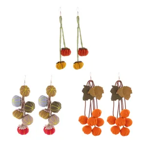 Pendientes largos de borla de calabaza de tela tejida retro de otoño de Acción de Gracias
