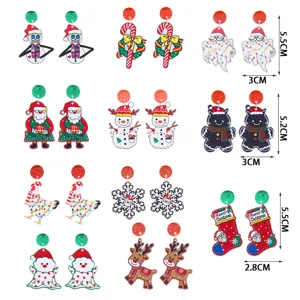Christmas series acrylic earrings cute elk snowman gingerbread man festive party jewelry