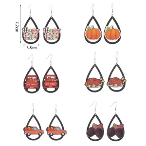 Herbst Thanksgiving Holz Tropfen Ohrringe Kürbis Truthahn Auto Schmuck Geschenke