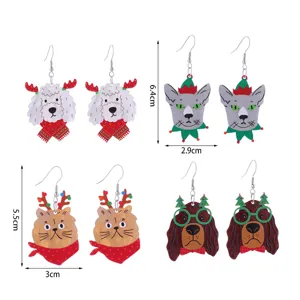 Weihnachten Acryl Tier Ohrringe süße festliche Hund Katze Ohrhänger Schmuck