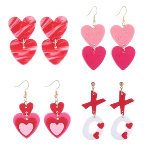 Valentinstag Herz Acryl Ohrringe Set, süße rote rosa Liebesbrief Mode Schmuck.