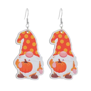 Herbst Erntedank Holzohrringe mit niedlichem Zwerg und Kürbis Design, ideal für Feiertage.