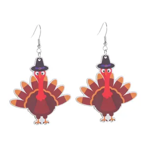 Herbst Thanksgiving Holz Truthahn Ohrringe süße hängende Ohrhänger für Damen Festival Party