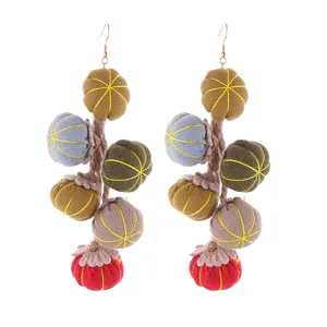 Pendientes largos de calabaza de tela otoño thanksgiving vintage moda mujer joyería