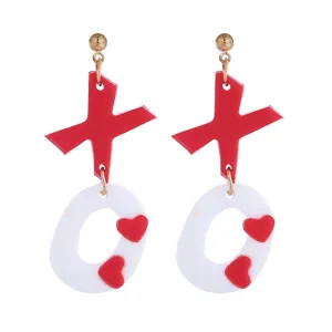 Valentinstag rot weiß Acryl XOXO Buchstaben Herz Pendel Ohrringe Mode Schmuck Geschenk
