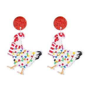 Christmas chicken acrylic earrings cute festive holiday party jewelry for women girls