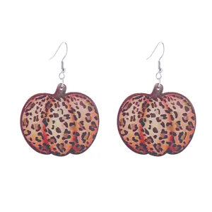 Vintage leopard print pumpkin drop earrings for women autumn holiday fashion jewelry
