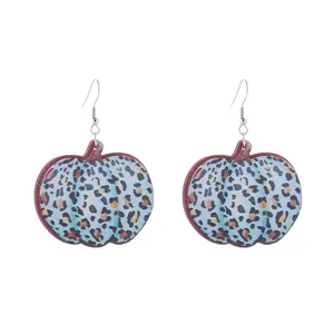 Blue leopard print pumpkin earrings for women autumn Thanksgiving Halloween jewelry gift stud