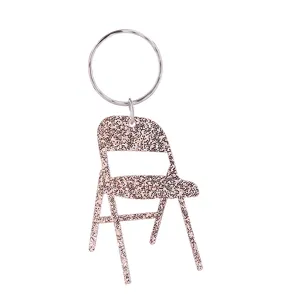 Glitzernder Klappstuhl Schlüsselanhänger Detailansicht, Mini Metall Ring Anhänger.