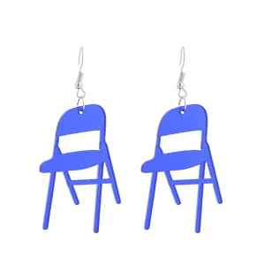 Blauer Acryl Klappstuhl Ohrringe Detail, lustiger Mode Schmuck Accessoire fuer Frauen.
