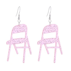 Boucles d'oreilles chaise pliante paillettes roses acrylique bijoux fantaisie originaux