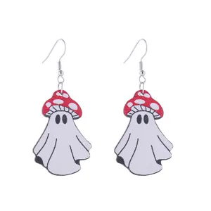 Halloween spook paddestoel houten oorbellen schattige en grappige feest sieraden voor dames