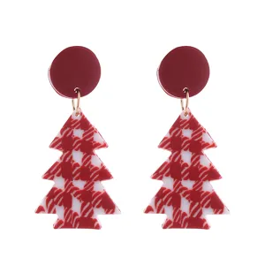 Weihnachtsbaum Ohrringe mit rot-weißen Karomustern und runden Ohrsteckern für Damen.