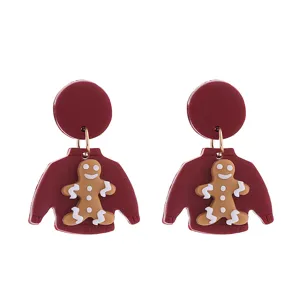 Weihnachten Lebkuchenmann Pullover Ohrringe, süße weiche Ton Feiertag Schmuck Ohrstecker.