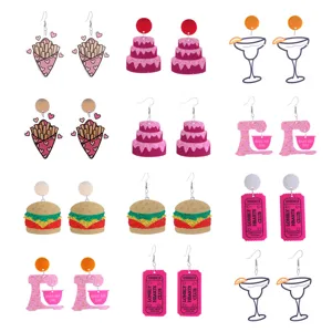 Y2K Acrylic Funny Food Earrings Printed Burger Fries Cake Cocktail Mixer Ticket Stud Drop Earrings For Women Jewelry
