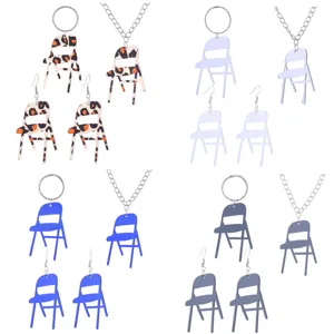 Kreativer Klappstuhl Schmuck Für Damen Spiegel Acryl Halskette Ohrringe Schlüsselanhänger Leopardenmuster Einzigartiges Modezubehör