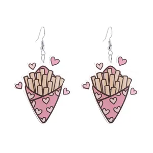 Cute pink french fries acrylic earrings for women y2k style sweet dangle drop earrings