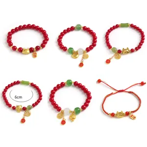 Chinesisches Sternzeichen Drache Jahr Armband Rote Achat Kristall Perlen Gold Drache Anhänger Handgefertigte Kette Glücksschmuck Geschenk