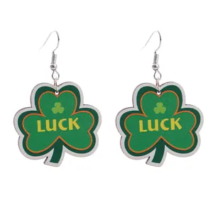 St. Patrick's Tag Holz Ohrringe grünes Kleeblatt LUCK Ohrhänger Festival Party Schmuck