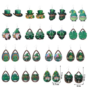 Orecchini di legno di San Patrizio trifoglio verde cappello fortunato gioielli