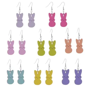 Ostern süße kaninchen holz ohrringe bonbon farbe hängeohrringe party geschenk für mädchen m