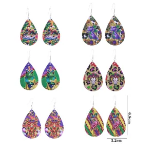 Bunte Karneval Tropfen Form Kunstleder Ohrringe Party Schmuck Set für Damen Stil.