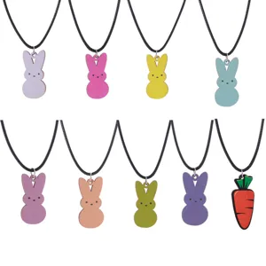 Ostern Bonbonfarbe Niedlich Hase Holz Ohrringe Halskette Für Mädchen Party Schmuck Bedruckt Häschen Karotte Anhänger Geschenk