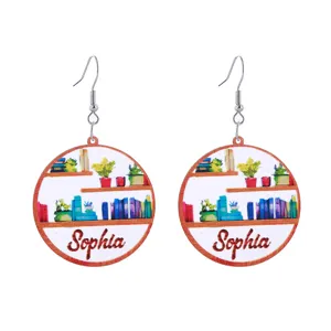Pendientes colgantes de acrílico con diseño de estantería y nombre, joyería de moda.