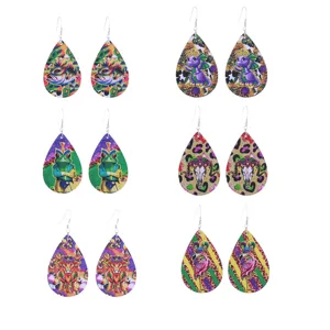 Bunte Karneval Tropfen Leder Ohrringe Set Damen Party Festival Schmuck Accessoires