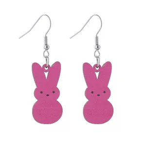 Süße rosa Hase Holz Ohrringe für Frauen Mädchen, perfekte Osterei Party Schmuck Geschenke.