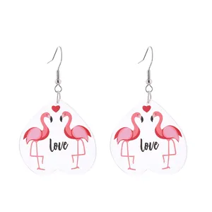 Süße rosa Flamingo Herz Acryl Ohrringe romantische Valentinstag Schmuck Geschenke Damen